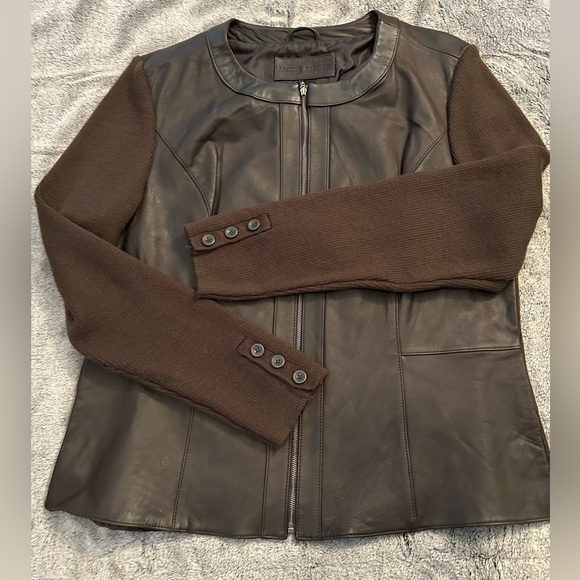 NWOT Chocolate Brown Genuine Leather & Sweater Jacket size XL - Picture 3 of 13